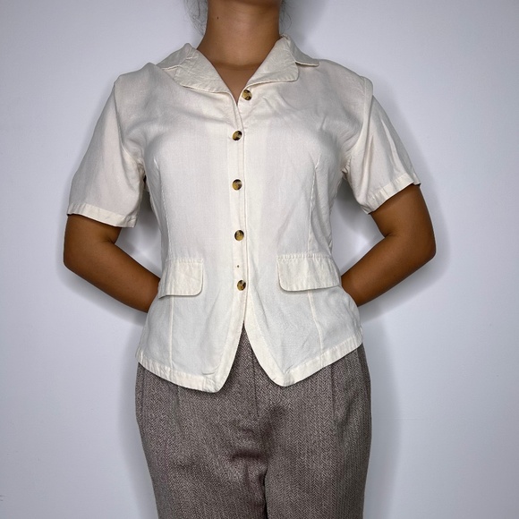Vintage silk Ivory Anna and Frank button down top - Picture 5 of 5